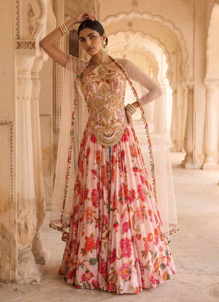Gulmohar pink chintz lehenga set