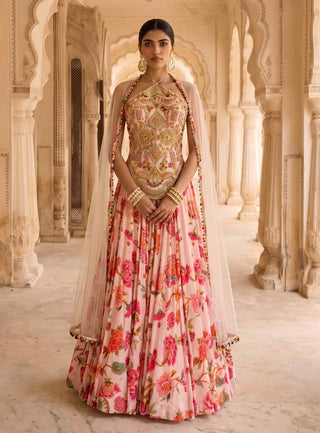 Gulmohar pink chintz lehenga set