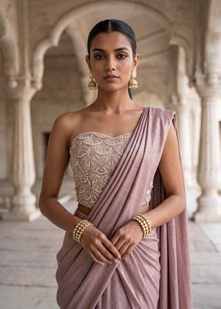 Jamuni nisa mauve pre-draped sari with corset