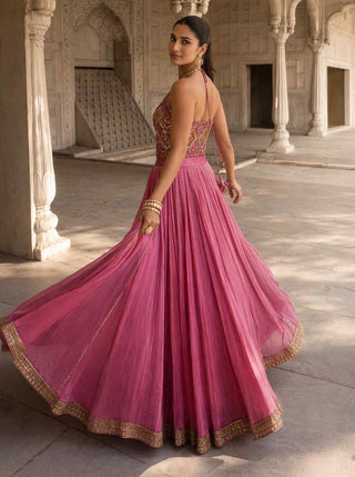 Rani rivaaz pink lehenga with halter top
