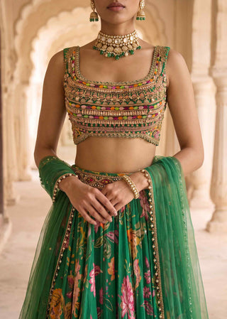 Panna gulzaar green chintz lehenga set