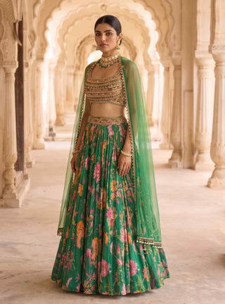 Panna gulzaar green chintz lehenga set