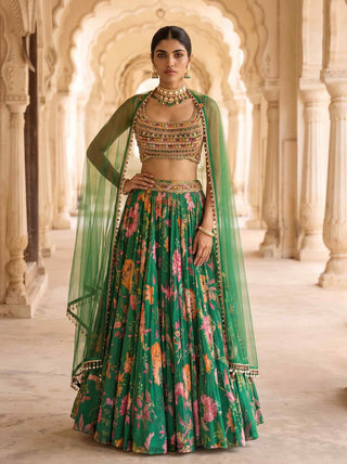 Panna gulzaar green chintz lehenga set