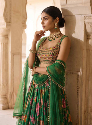 Panna gulzaar green chintz lehenga set