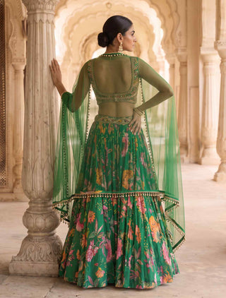 Panna gulzaar green chintz lehenga set