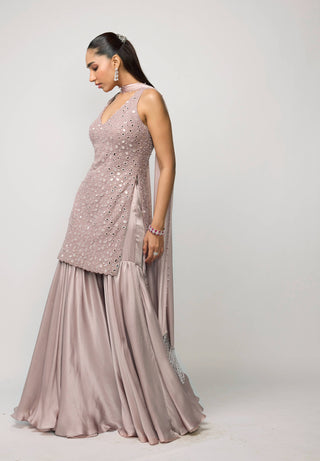 Ash pink satin sharara set