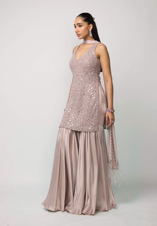 Ash pink satin sharara set
