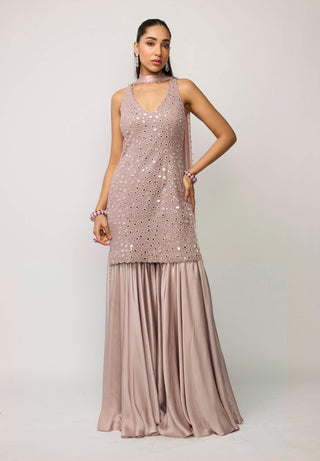 Ash pink satin sharara set