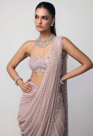 Ash pink draped sari set
