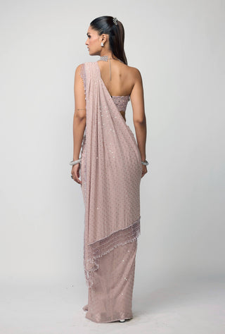 Ash pink draped sari set