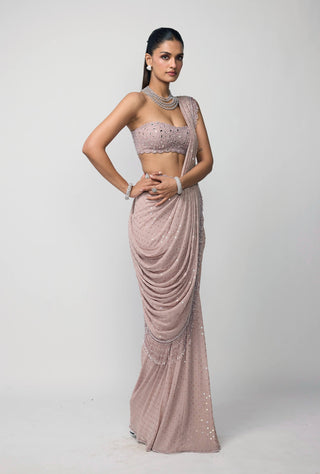 Ash pink draped sari set