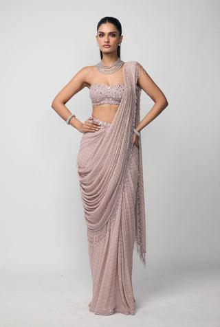 Ash pink draped sari set