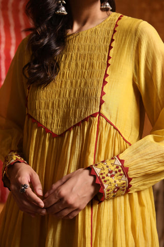 Shivani Bhargava-Mustard Smocking Kurta Set-INDIASPOPUP.COM