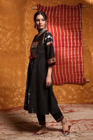 Shivani Bhargava-Black White Tie Dye Patch Kurta With Pant-INDIASPOPUP.COM