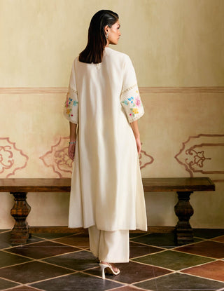 Ivory mosaic florals flared kurta and sheer pants