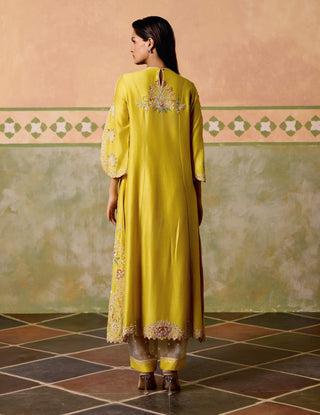Yellow and ivory embroidered kurta set