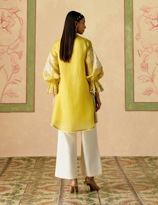Yellow and ivory color block tunic and pants