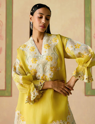 Yellow and ivory color block tunic and pants