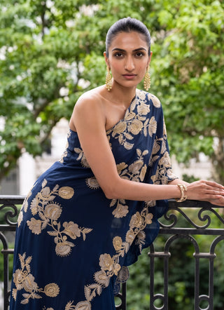 Celestine navy blue cape and sharara set