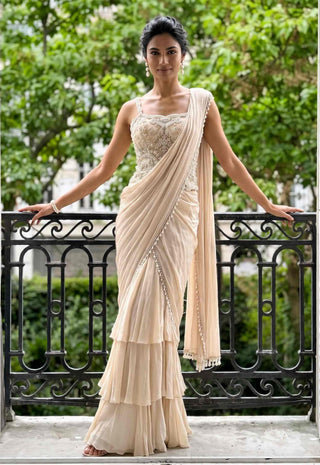 Florencia ivory pre-stitched sari with corset