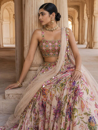 Rang-e-sahi cream chintz lehenga set