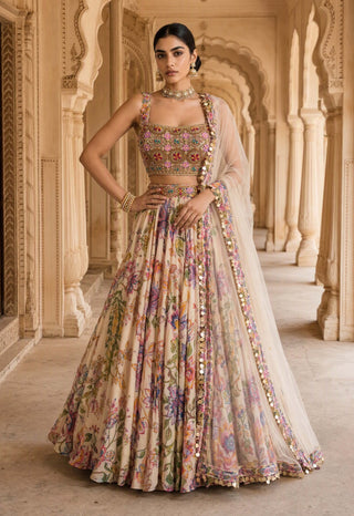Rang-e-sahi cream chintz lehenga set