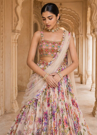 Rang-e-sahi cream chintz lehenga set