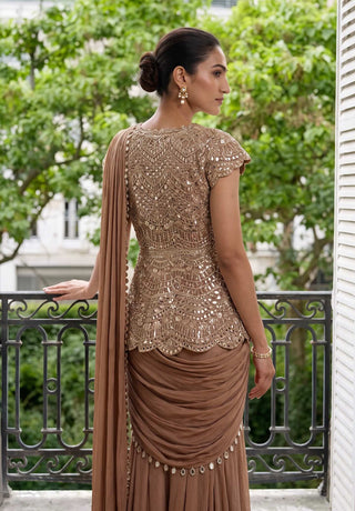 Ember gold sharara sari with peplum