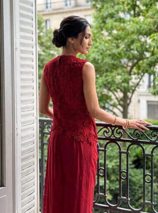 Scarlett maroon top and dhoti set