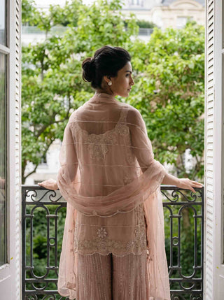 Rosalind peach kurta and sharara set