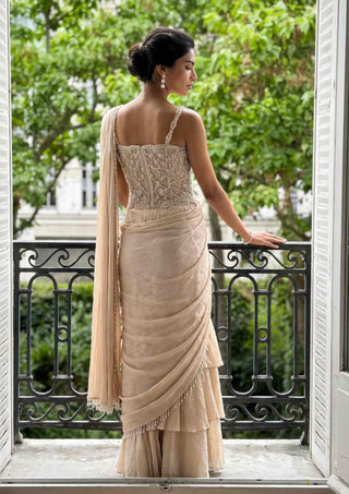 Florencia ivory pre-stitched sari with corset
