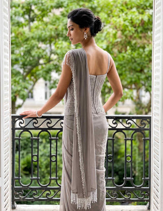Vesper grey pre-stitched sari with corset