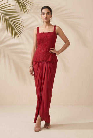 Coraline red peplum and dhoti