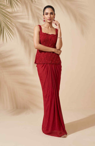 Coraline red peplum and dhoti