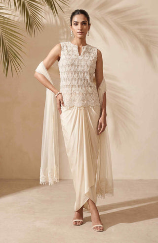 Wisteria ivory top, dhoti and dupatta set