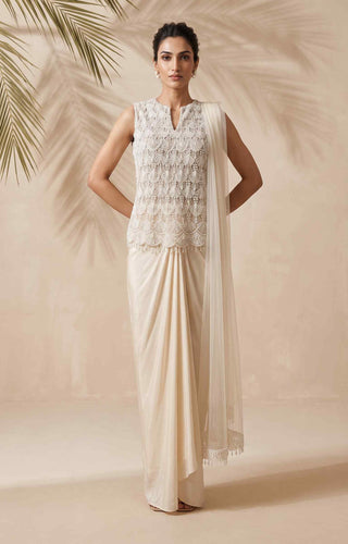 Wisteria ivory top, dhoti and dupatta set
