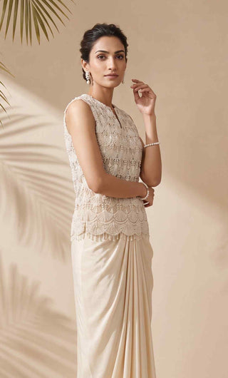 Wisteria ivory top, dhoti and dupatta set