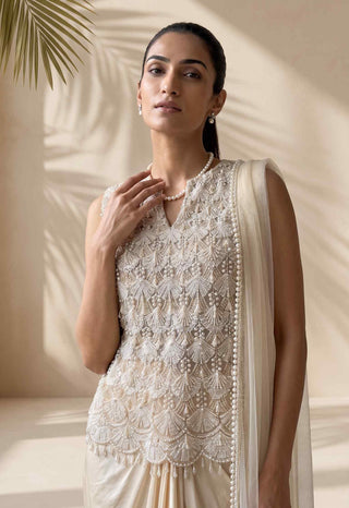 Wisteria ivory top, dhoti and dupatta set