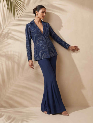 Liviana navy blue jacket and sharara set