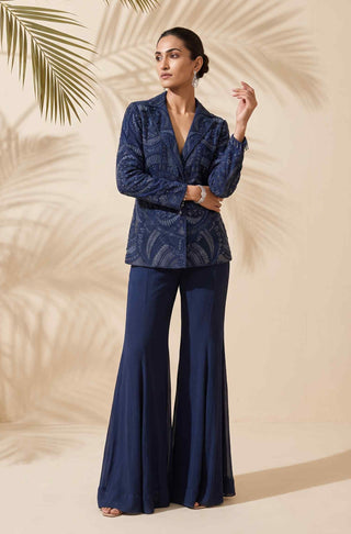 Liviana navy blue jacket and sharara set