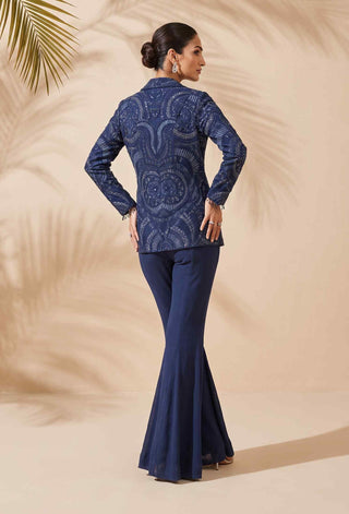 Liviana navy blue jacket and sharara set