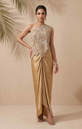 Xanthe gold cape top and dhoti set