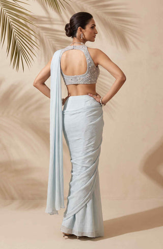 Seren powder blue pre-stitched sari with blouse
