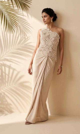 Calista ivory asymmetrical top and dhoti set