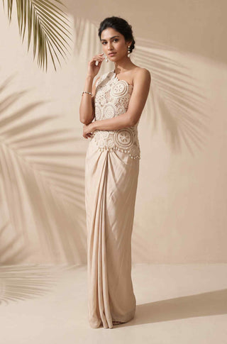 Calista ivory asymmetrical top and dhoti set
