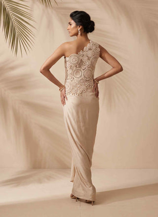 Calista ivory asymmetrical top and dhoti set