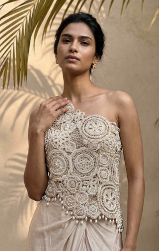 Calista ivory asymmetrical top and dhoti set
