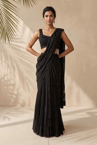 Raven black pre-stitched sari with blouse