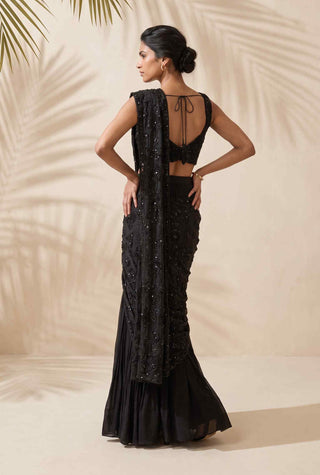 Raven black pre-stitched sari with blouse