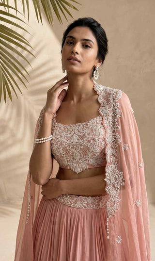 Adalyn pearl pink cape and lehenga set